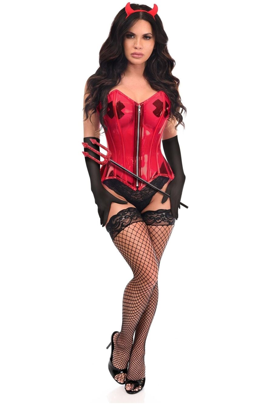 2270 Lavish 4 PC Clear Red Sexy Devil Corset Costume 2X